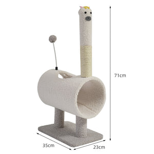 White Interactive Cat Tunnel | Scratching Post & Spring Toy | Cozy Kittens Play Area | 35x23x71cm