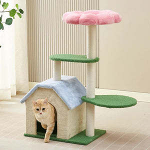 Floral Cat Tree | Cozy Hideaway & Scratching Posts | 50x38x90cm