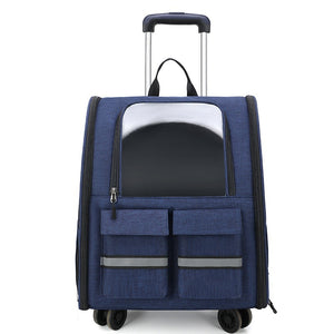 Blue 3-in-1 Pet Carrier | Rolling Backpack | Collapsible Design