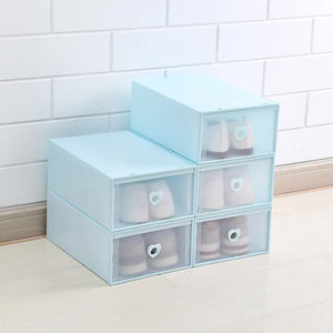 Stackable Transparent Shoe Storage Boxes | Heart-Shaped Handles | Set of 5 | 31x20x12cm | Blue