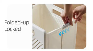 White Foldable Laundry Basket with Wheels | Portable Rolling Hamper for Home Use | 33x28x48cm