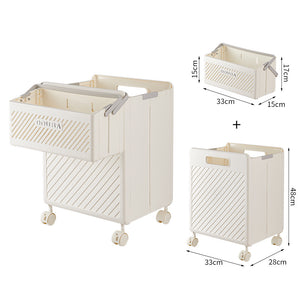 Foldable Laundry Basket with Wheels | Cream Yellow | Rolling Hamper | Home Storage Solution | 33x28x48cm