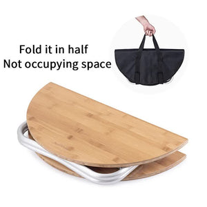 Portable Bamboo Folding Camping Table | Lightweight Round Table with Aluminum Alloy Frame | 60x60x27cm