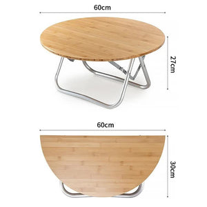 Portable Bamboo Folding Camping Table | Lightweight Round Table with Aluminum Alloy Frame | 60x60x27cm