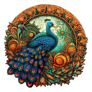 Round Peacock Wooden Puzzle | Intricate Nature-Inspired Art Puzzle | L-Paper Box | H161