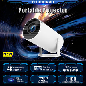 HY300PRO Portable Projector | 4K Decoding | Wi-Fi 6 | 720P HD | 160 ANSI Lumens | Compact Home Cinema