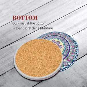 Set of 6 Mandala Ceramic Coasters | Absorbent, Non-Slip Design for Coffee Tables & Home Decor, 10.4cm