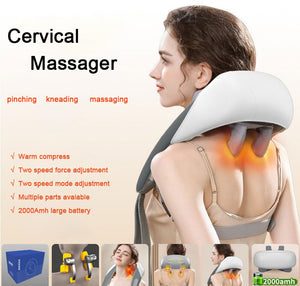 Portable Shiatsu Neck & Shoulder Massager with Heat | Rechargeable 2000mAh Battery | Pain Relief