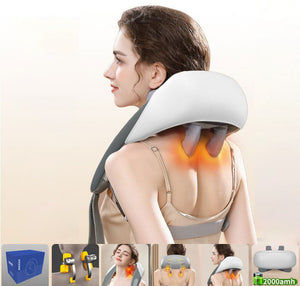 Portable Shiatsu Neck & Shoulder Massager with Heat | Rechargeable 2000mAh Battery | Pain Relief