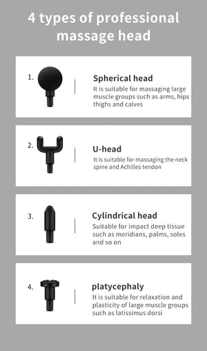Compact Gray Massage Gun | Deep Tissue Muscle Massager | 4 Interchangeable Heads