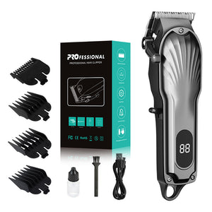Gray Professional Cordless Hair Clipper with LED Display | Rechargeable Electric Hair Trimmer for Men