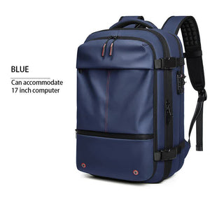 Blue Expandable Waterproof Laptop Backpack | Fits 17-Inch Laptop | Anti-Theft Design | Travel Friendly