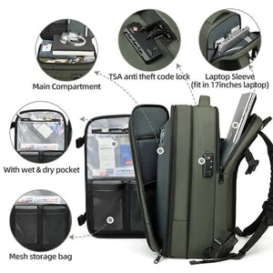 Blue Expandable Waterproof Laptop Backpack | Fits 17-Inch Laptop | Anti-Theft Design | Travel Friendly