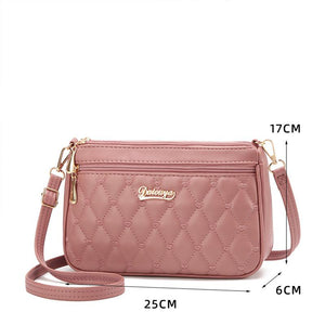 Red PU Leather Quilted Crossbody Bag for Women | Compact Multi-Compartment | Shoulder Purse