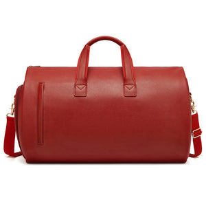 Red PU Leather Travel Duffel Bag | Large Capacity | Waterproof Suit Bag | Shoe Compartment