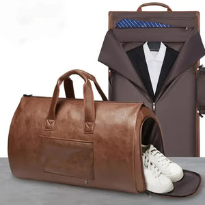 Red PU Leather Travel Duffel Bag | Large Capacity | Waterproof Suit Bag | Shoe Compartment