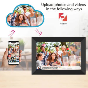 10.1-Inch Wooden Frame WiFi Digital Photo Frame | 32GB Storage | IPS Touchscreen | App Remote Sharing