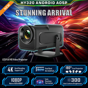HY320 Android AOSP 4K Full HD Video Projector | Wi-Fi 6 | Auto Keystone Correction | Home Theater System
