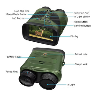 Digital Night Vision Binoculars | Green | 3.0" IPS Screen | 10X Optical Zoom | 2.5K Video Recording | Infrared for 300m Range