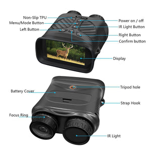 Digital Night Vision Binoculars | Black | 3.0" IPS Screen | 10X Optical Zoom | 2.5K Video Recording | Infrared for 300m Range