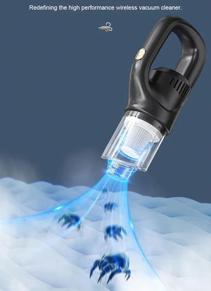 Black Portable Cordless Vacuum Cleaner | 120W | 10KPa Suction | 2000mAh Battery | Lightweight with Soft Brush Attachment