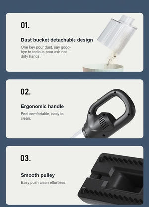 Black Portable Cordless Vacuum Cleaner | 120W | 10KPa Suction | 2000mAh Battery | Lightweight with Soft Brush Attachment