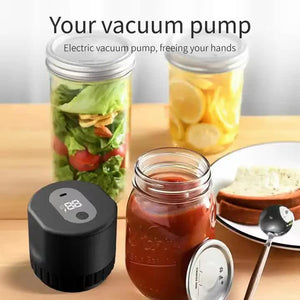 Portable Vacuum Sealer for Mason Jars, Regular Model KZ-80 (60 Sec Stop or Manual Stop) | Black Electric Food Preservation Machine with LED Display