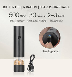 Rechargeable Electric Salt and Pepper Grinder Set | Adjustable Ceramic Grinding Core with USB Charging