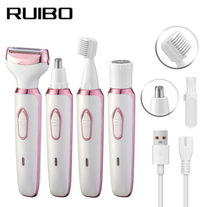 Women's 4-in-1 Electric Hair Removal Razor for Sensitive Areas | Underarm, Bikini Line & Body Grooming | (3028 White)
