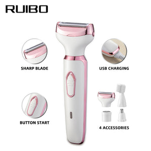 Women's 4-in-1 Electric Hair Removal Razor for Sensitive Areas | Underarm, Bikini Line & Body Grooming | (3028 White)