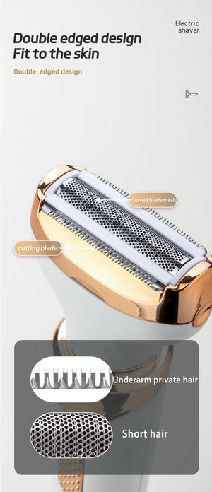 Women's 4-in-1 Electric Hair Removal Razor for Sensitive Areas | Underarm, Bikini Line & Body Grooming | (3021 White)