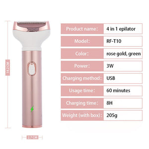 4-in-1 Women's Electric Hair Removal Trimmer | Multifunctional Grooming Kit | Underarms, Bikini, Nose & Eyebrows | USB Rechargeable