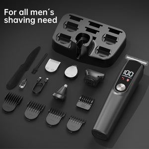 Gray Multifunctional Rechargeable Hair Clipper Set | Waterproof Electric Hair Trimmer