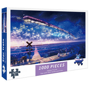 (2 PCS) 1000-Piece Star Train Jigsaw Puzzle | High Difficulty | Stress-Relief Toy
