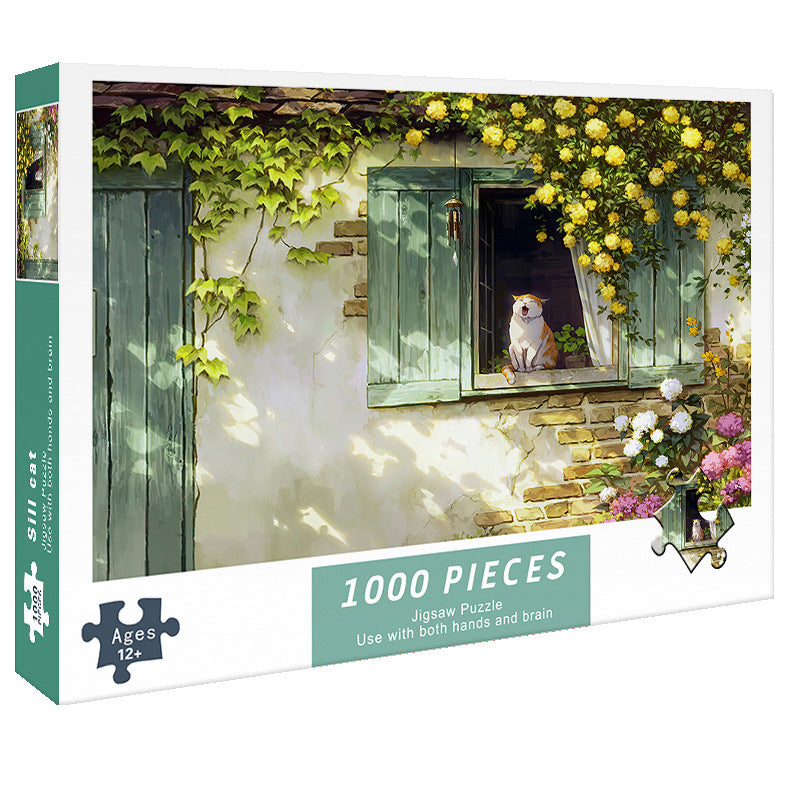 (2 PCS) 1000-Piece Windowsill Cat Jigsaw Puzzle | High Difficulty | Stress-Relief Toy | Fun & Challenging