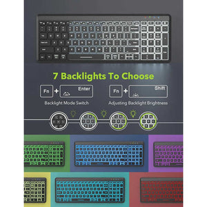 Ultra-Thin Wireless Backlit Keyboard & Mouse Combo | Rechargeable | Multi-Device Bluetooth for Mac, Windows, iOS