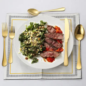 Rose Gold 410 Stainless Steel Cutlery Set | Western Steak Knife, Fork & Spoon Set, 4 Set/20-Piece Dinnerware Set