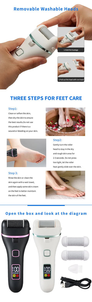 017 White Electric Foot Callus Remover | Rechargeable Waterproof Pedicure Tool | Automatic Dead Skin Removal