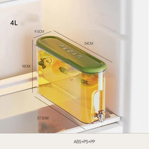 Green Refrigerator Cold Water Jug | 4L Large Capacity Sealed Beverage Dispenser | With Tap for Juice & Water