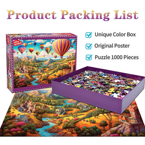 1000-Piece Hot Air Balloon Adventure Jigsaw Puzzle for Adults | High Difficulty | Stunning Scenery | Relaxation & Focus