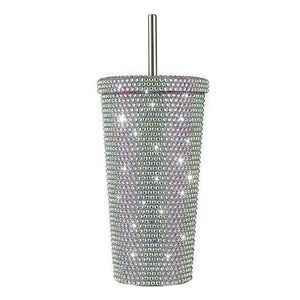 Diamond-Inlaid Insulated 304 Stainless Steel Cup with Straw | Double-Walled Rhinestone Coffee Mug