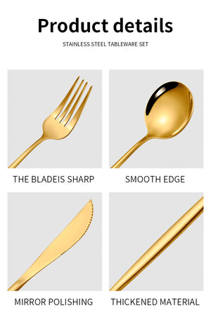 Gold Premium 24-Piece Stainless Steel Cutlery Set | Elegant Golden Steak Knife, Fork, and Spoon Set in Luxury Gift Box