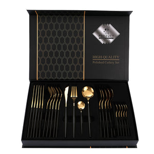 Red Gold Premium 24-Piece Stainless Steel Cutlery Set | Elegant Golden Steak Knife, Fork, and Spoon Set in Luxury Gift Box