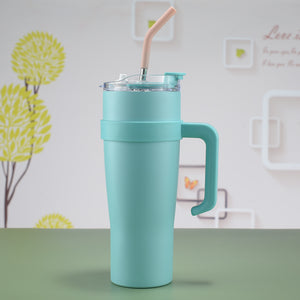 Blue 304 Stainless Steel Car Mug | 40oz Insulated Tumbler | With Handle & Straw