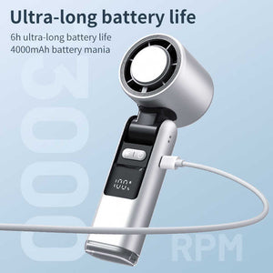 White Portable Handheld High-Speed Cooling Fan | Ideal for Outdoor Camping & Travel