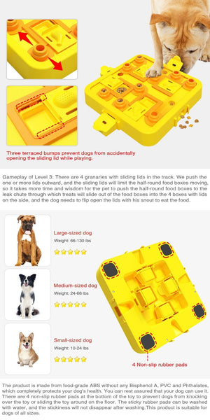 Yellow Interactive Slow Feeder Puzzle Toy for Dogs | Durable Pet Food Dispenser Bowl