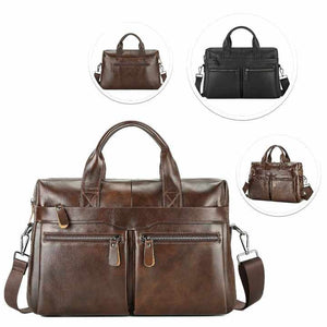 Black Leather Briefcase | Genuine Leather | Men's Business Messenger Bag | Sleek & Professional