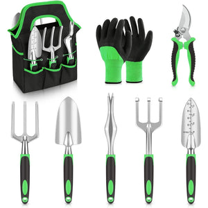 Green 8-Piece Heavy-Duty Gardening Tool Set | Ergonomic Handles | Storage Bag Included