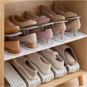 2 PCS | Adjustable Shoe Slot Organizer | Grey | Space-Saving Shoe Storage | Closet & Shelf Solution