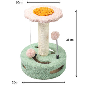 Green-Pink Cat Scratching Post | Interactive Toy | Flower Design | Ball Toys | 35cm Height | 26cm Base